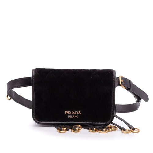 Pre-owned Prada Impuntu Velluto Corsaire Convertible Belt Bag Ladies AIP4AKYCP27JTFCB - Black/Gold Tone - AIP4AKYCP27JTFCBX