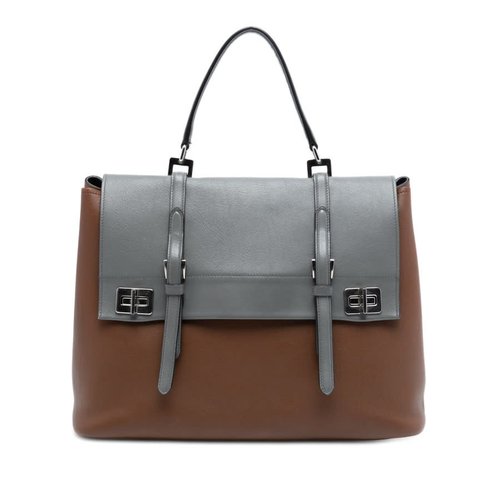 Pre-owned Prada Large Bicolor City Calf Double Flap Satchel NG7LE6R7UC23PPND - Brown - NG7LE6R7UC23PPNDX