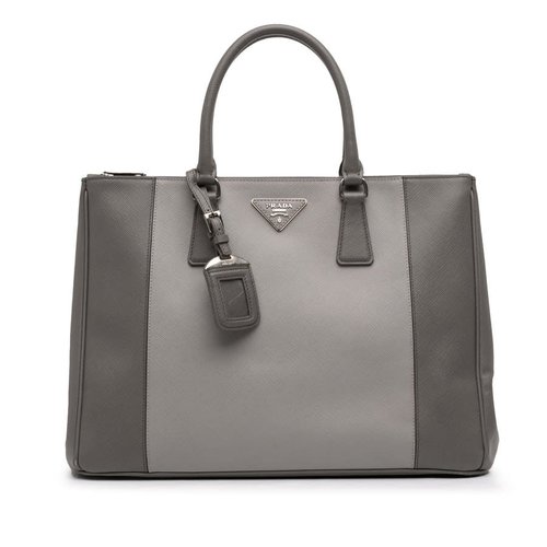 Pre-owned Prada Large Bicolor Saffiano Lux Galleria Double Zip Satchel 50G2J8MH097AXR2D - Grey - 50G2J8MH097AXR2DX