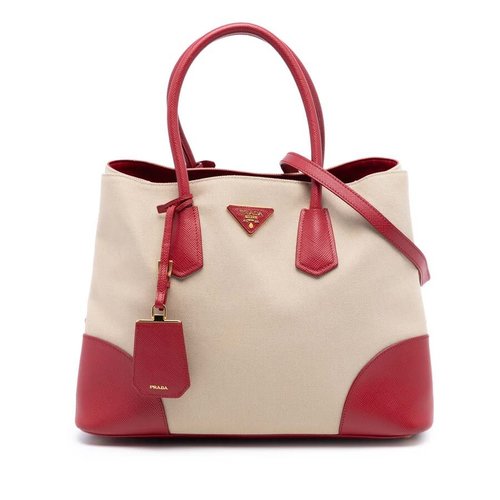 Pre-owned Prada Large Canapa and Saffiano Double Satchel Ladies RREXCS433A2P5S3J - Brown - RREXCS433A2P5S3JX