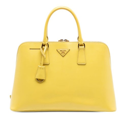 Pre-owned Prada Large Saffiano Lux Promenade Satchel Ladies QCZU53OX2O2V9OK7 - Yellow - QCZU53OX2O2V9OK7X