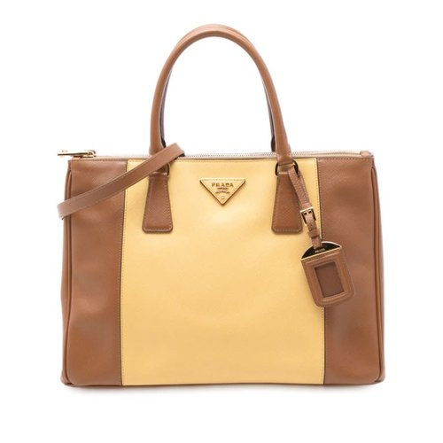 Pre-owned Prada Medium Bicolor Saffiano Lux Galleria Double Zip Satchel Ladies MC1PNYNO26WMAJE7 - Brown - MC1PNYNO26WMAJE7X