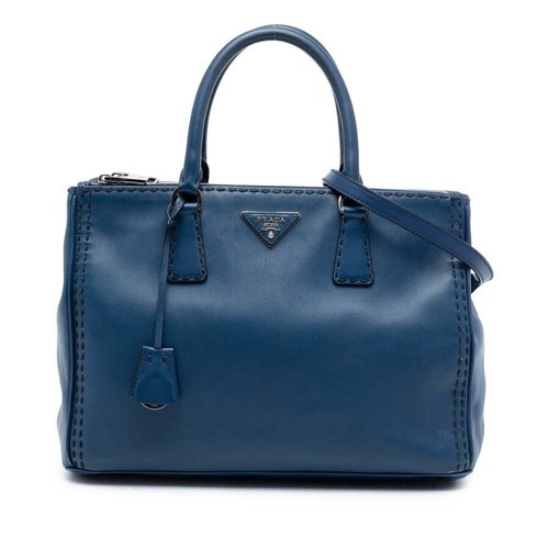 Pre-owned Prada Medium City Calf Hand Stitched Galleria Double Zip Satchel Ladies GIOZI032GDRSGJA6 - Blue - GIOZI032GDRSGJA6X