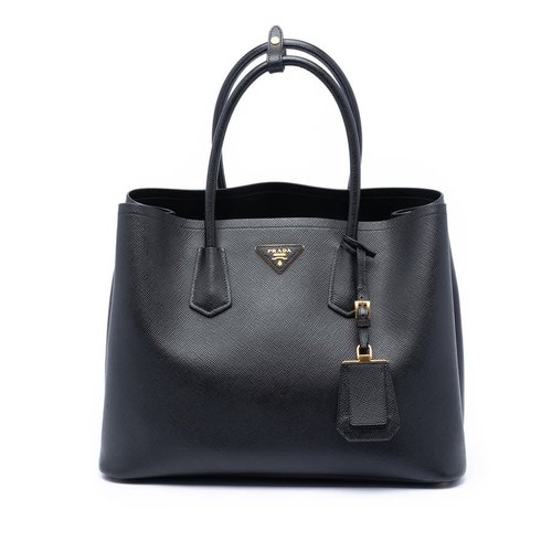 Pre-owned Prada Medium Saffiano Cuir Double Satchel Ladies 252ZGMN5G3UX6MK2 - Black - 252ZGMN5G3UX6MK2X