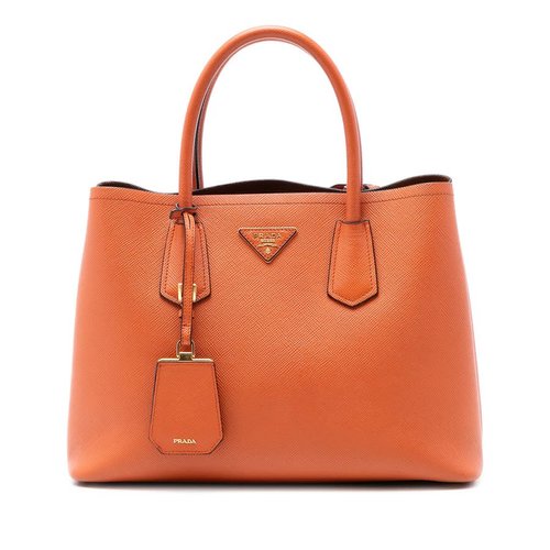 Pre-owned Prada Medium Saffiano Cuir Double Satchel Ladies 6QUWFCDVV8B2KWJ9 - Orange - 6QUWFCDVV8B2KWJ9X