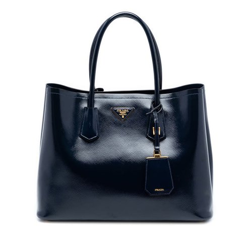 Pre-owned Prada Medium Saffiano Vernice Double Satchel Ladies 6IGK9MWTO7SK7F2S - Blue - 6IGK9MWTO7SK7F2SX