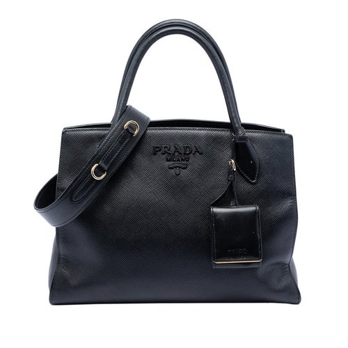 Pre-owned Prada Saffiano Cuir Monochrome Satchel Ladies W44RAQSSJBPHRRMK - Black - W44RAQSSJBPHRRMKX