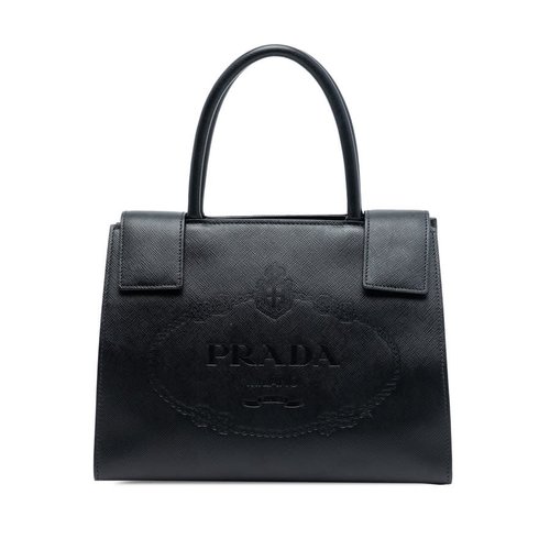 Pre-owned Prada Saffiano Lux Embossed Logo Convertible Tote SLUTIOJ6UQNNIB53 - Black - SLUTIOJ6UQNNIB53X
