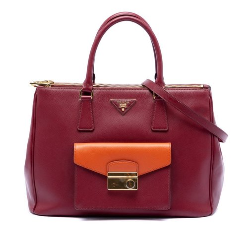 Pre-owned Prada Saffiano Lux Galleria Double Zip Front Pocket Satchel NMKRUV9YLQLTIRWJ - Orange - NMKRUV9YLQLTIRWJX