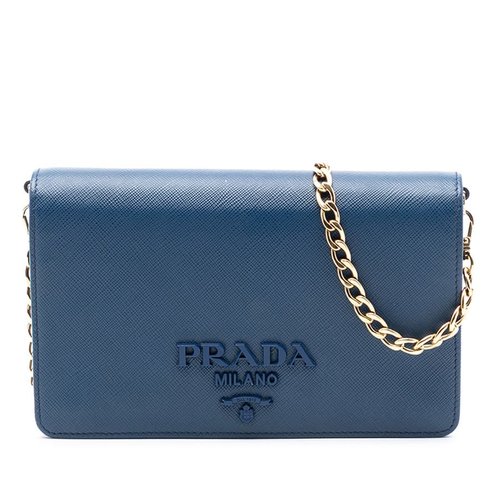 Pre-owned Prada Saffiano Lux Monochrome Wallet on Chain Ladies L9LAUC3S6SPK2O1Q - Blue - L9LAUC3S6SPK2O1QX