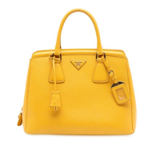 Pre-owned Prada Saffiano Lux Parabole Tote VVXEEOBM7FNRK6O9 - Yellow - VVXEEOBM7FNRK6O9X