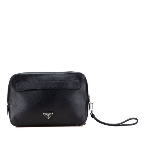Pre-owned Prada Saffiano Portfolio Zip Clutch Ladies 4VKTOZVBXCFLZKZX - Black - 4VKTOZVBXCFLZKZXX