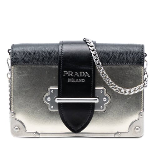Pre-owned Prada Saffiano Trimmed Metallic Vitello Cahier Bag S3LS75SECE61L5F7 - Black/Silver Tone - S3LS75SECE61L5F7X