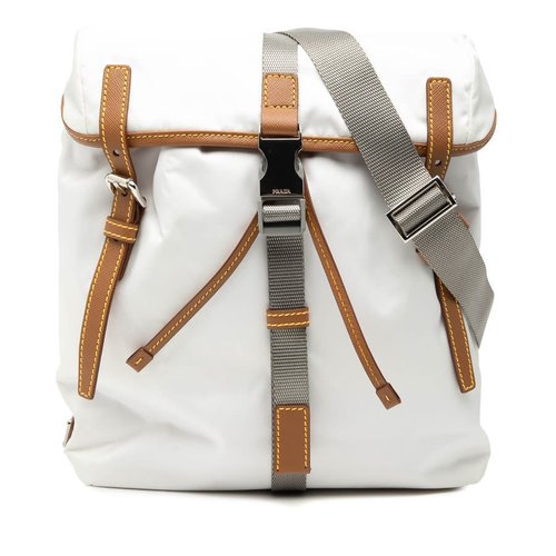 Pre-owned Prada Saffiano Trimmed Tessuto Triple Buckle Messenger Bag 7FJZJLETYFSVY1TW - White - 7FJZJLETYFSVY1TWX