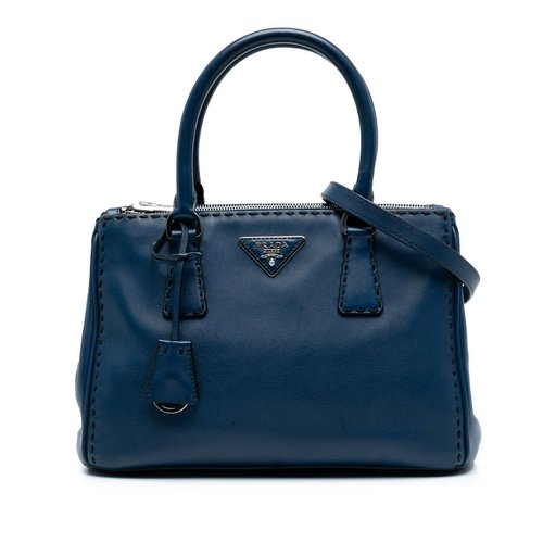 Pre-owned Prada Small City Calf Hand Stitched Galleria Double Zip Satchel Q6U4GTHYEXEI1Z1K - Blue - Q6U4GTHYEXEI1Z1KX