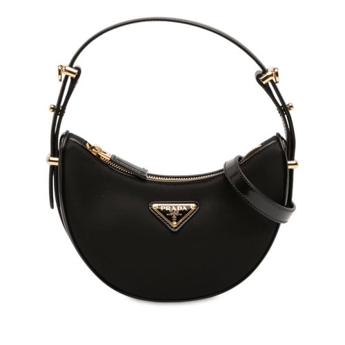 Pre-owned Prada Small Re Nylon and Leather Arque Satchel V46K2JKKF027G92G - Black - V46K2JKKF027G92GX