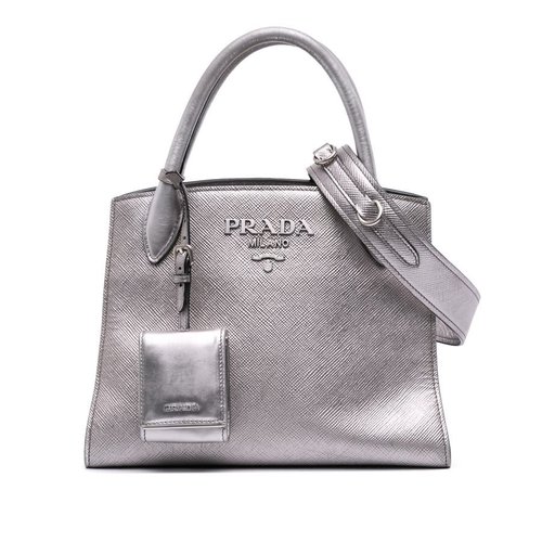 Pre-owned Prada Small Saffiano Cuir Monochrome Top Handle Tote V7XOYEFDFPZBEA9O - Silver Tone - V7XOYEFDFPZBEA9OX