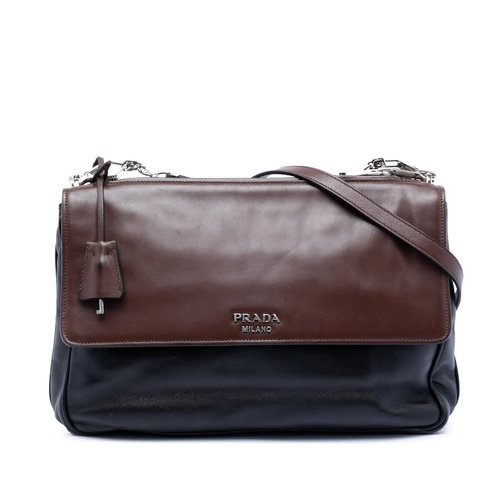 Pre-owned Prada Soft Calfskin Double Sided Flap Messenger Bag SDNZO4M21VOYR3TI - Black - SDNZO4M21VOYR3TIX
