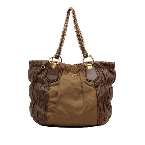 Pre-owned Prada Tessuto and Nappa Gaufre Tote Ladies FMAPTY4VZG7U1BB3 - Brown - FMAPTY4VZG7U1BB3X