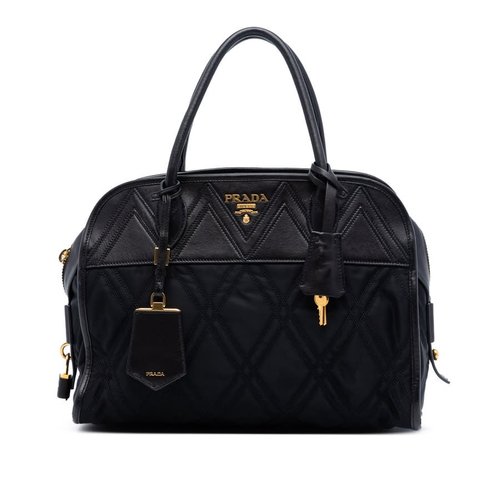 Pre-owned Prada Tessuto Impunturato Bauletto Satchel Ladies CRN2LR1IP1MYGMQ3 - Black - CRN2LR1IP1MYGMQ3X
