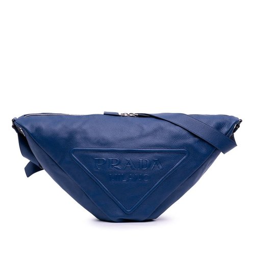 Pre-owned Prada Vitello Daino Triangle Crossbody 077WNN521UKOPBHS - Blue - 077WNN521UKOPBHSX