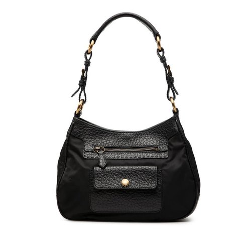 Pre-owned Prada Vitello Daino Trimmed Tessuto Shoulder Bag Z23MAIO1A82EHLYN - Black - Z23MAIO1A82EHLYNX