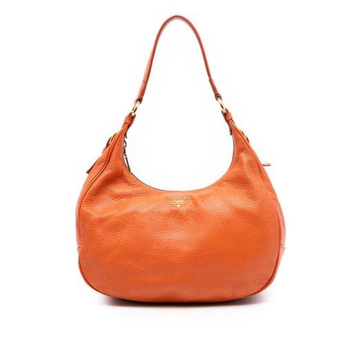 Pre-owned Prada Vitello Daino Zip Top Hobo R6YHHH9OI5NJ8QII - Orange - R6YHHH9OI5NJ8QIIX