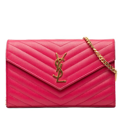 Pre-owned Saint Laurent Grain De Poudre Classic Cassandre Chain Wallet Ladies GUE377828af-0618 - Blue/Pink - C80QHUANQI555GEUX