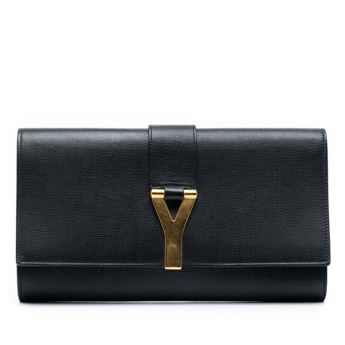 Pre-owned Saint Laurent Leather Chyc Ligne Clutch 265701A.167891 - Black/Gold Tone - 265701A.167891X