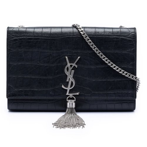 Pre-owned Saint Laurent Medium Croc Embossed Leather Kate Tassel Crossbody Ladies HM4YGIXVX9TUK4HL - Black - DMR354119-1116X