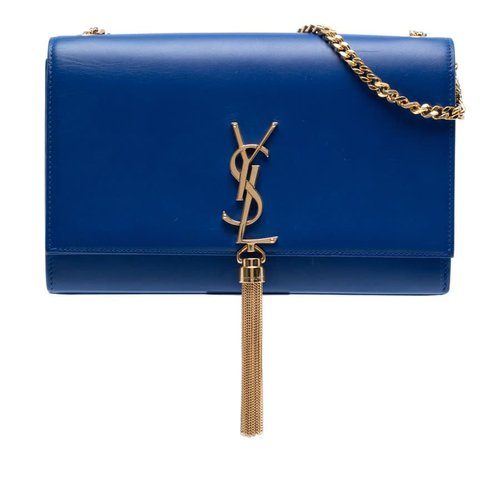 Pre-owned Saint Laurent Medium Smooth Calfskin Monogram Kate Tassel Crossbody DPL354119 0914 - Blue - DPL3541190914X
