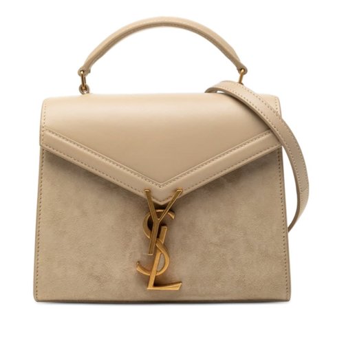 Pre-owned Saint Laurent Mini Suede and Calfskin Cassandra Top Handle Bag Ladies SSAG45RQIPWQ03PI - Beige