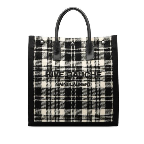 Pre-owned Saint Laurent Plaid Wool Rive Gauche North South Tote GNR631682.0620 - Black - QSC48NPOXJIH7Q0SX