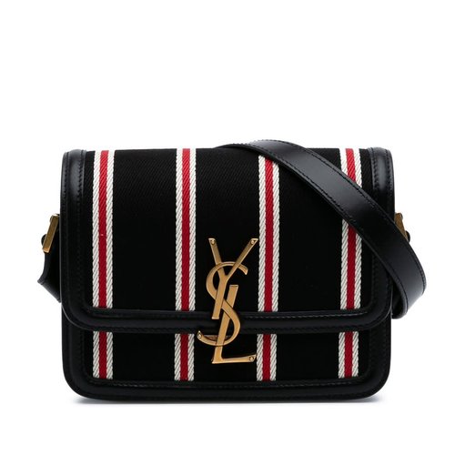 Pre-owned Saint Laurent Small Canvas Striped Solferino Satchel In Box FLY6848A.1121 - Black - FLY6848A.1121 X