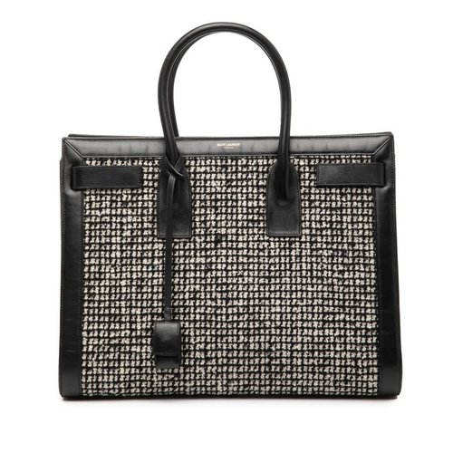 Pre-owned Saint Laurent Small Tweed Houndstooth Sac De Jour Satchel GNR347543.0714 - Black - GNR347543.0714X