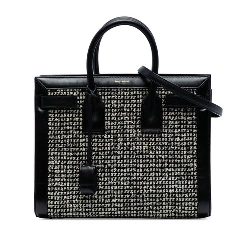 Pre-owned Saint Laurent Small Tweed Houndstooth Sac De Jour Satchel GNR355153 0714 - Black - GNR3551530714X