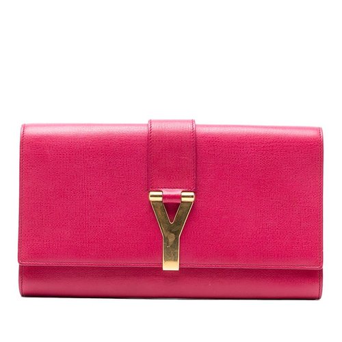 Pre-owned Saint Laurent Textured Calfskin Chyc Ligne Clutch 265701A.527411 - Blue/Gold Tone/Pink - 265701A.527411X