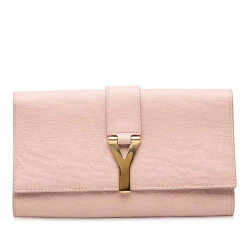 Pre-owned Saint Laurent Textured Leather Chyc Ligne Clutch 265701 467891 - Brown/Gold Tone - 265701 467891 X
