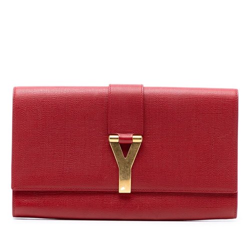 Pre-owned Saint Laurent Textured Leather Chyc Ligne Clutch 265701A.496395 - Gold Tone - 265701A.496395X