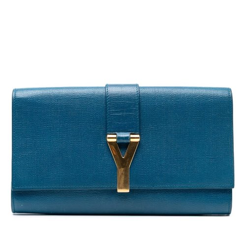 Pre-owned Saint Laurent Textured Leather Chyc Ligne Clutch Ladies USZQOJTFTNBWV30H - Blue/Gold Tone - 265701-529258 X