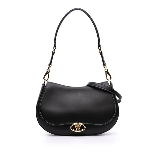 Pre-owned Valentino Medium Leather Ohval Flap Bag QM9BKOI9B4Z95BD3 - Black - QM9BKOI9B4Z95BD3X