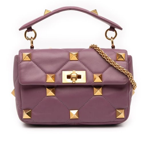 Pre-owned Valentino Medium Nappa Roman Stud Satchel Ladies V9OKFYDUQCD5AFKK - Gold Tone/Purple - V9OKFYDUQCD5AFKKX
