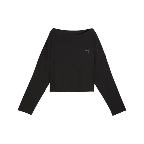 PUMA Cloudspun Rib Slouch Crew Neck Long Sleeve Athletic T-Shirt - Black - 528675-01