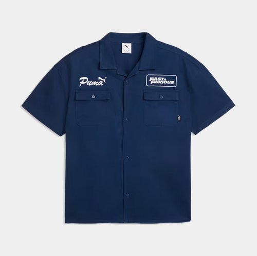 PUMA Fast & Furious Mechanic Button Up Short Sleeve Shirt - Blue/White - 637906-01