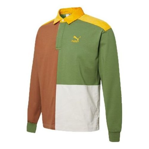 PUMA Retro Color Block Polo Shirt - Green/Brown/White - 534680-17