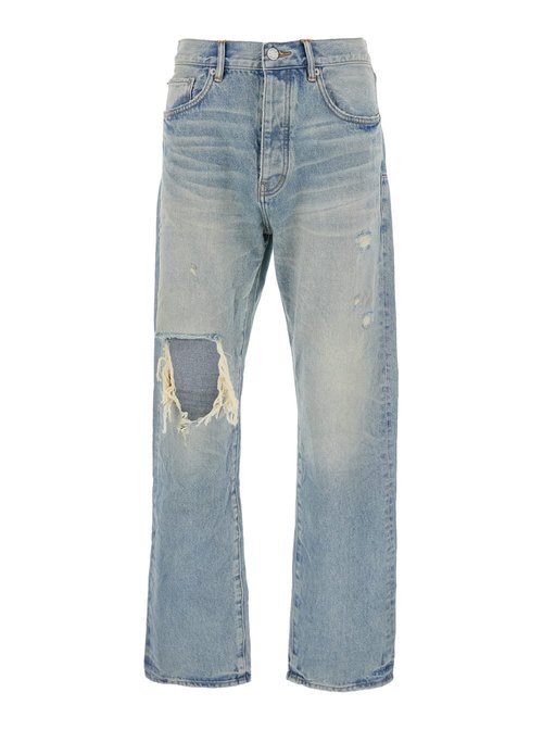 Purple Brand Light Blue Jeans With Logo Patch On The Rear And Maxi Ripping On The FrOnt In Denim Man - P011KNEB325