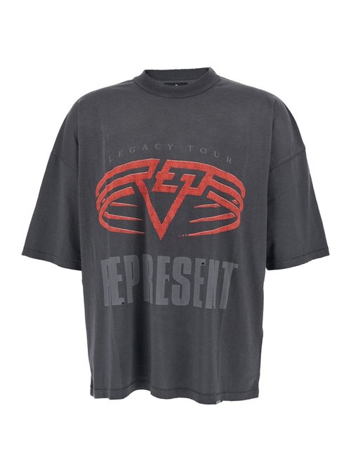 REPRESENT Grey Crewneck T-shirt With Maxi Logo Print On FrOnt And Rear In CottOn Blend Man - MLM10017646