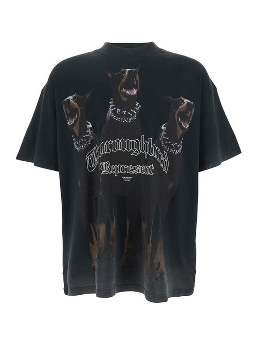 REPRESENT thoroughbred Black T-shirt With Doberman Graphic Print And Logo Lettering On The FrOnt In CottOn Man - MLM41135003