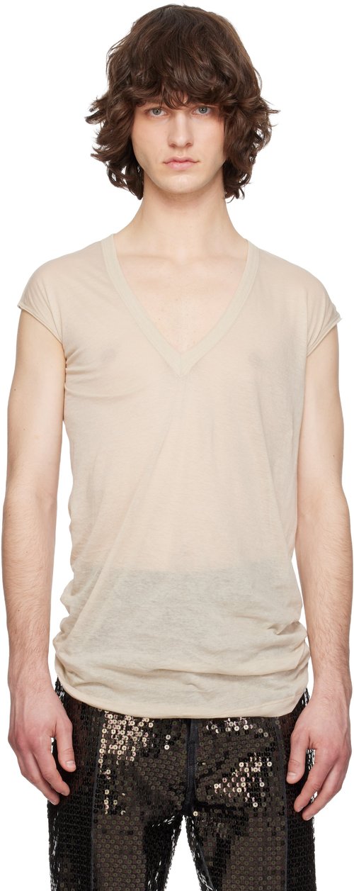 Rick Owens Beige Temple Deep V SL T-shirt - Sand - RU01F2233-UC-38