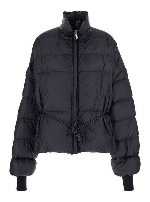 Rick Owens Black Down Jacket With Drawstring Waist And High Neck In Tech Fabric - RP02E4769-PD-09
